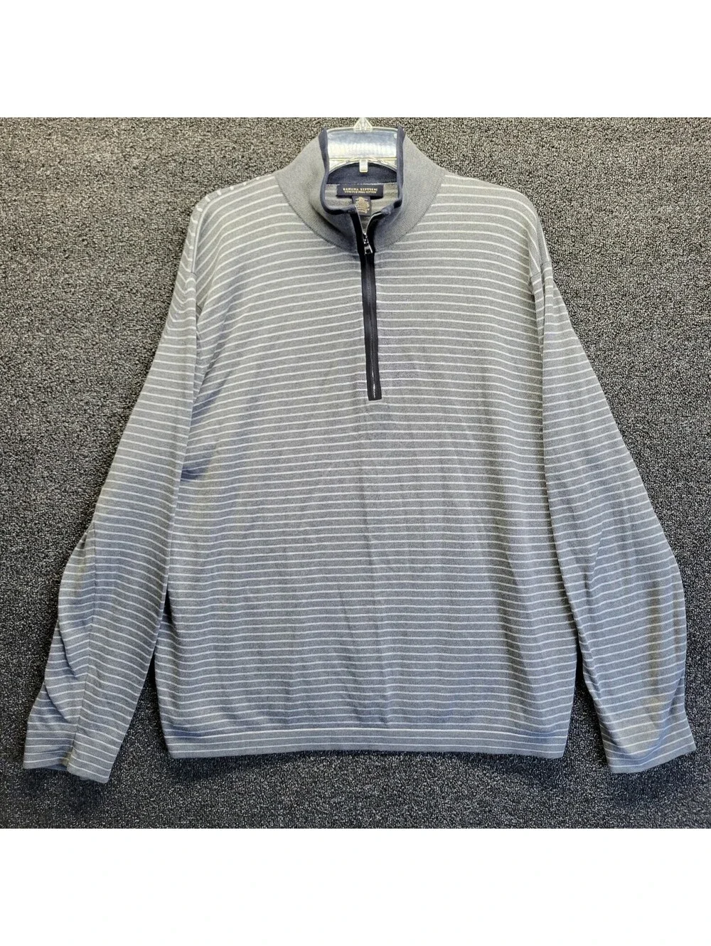 Banana Republic Sweater Men's Sz XL Gray Stretch Pima Stripe Long Sleeve 1/4 Zip